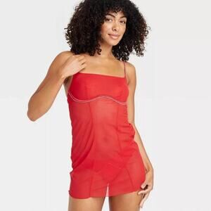 Auden Women's‎ Rhinestone Lingerie Dress Red Size Small